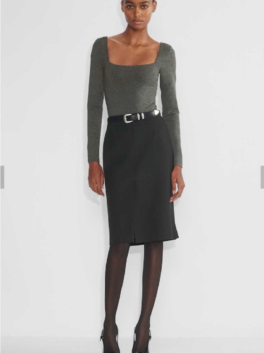 Aritzia  Heather Charcoal Square-Neck Long Sleeve Bodysuit
